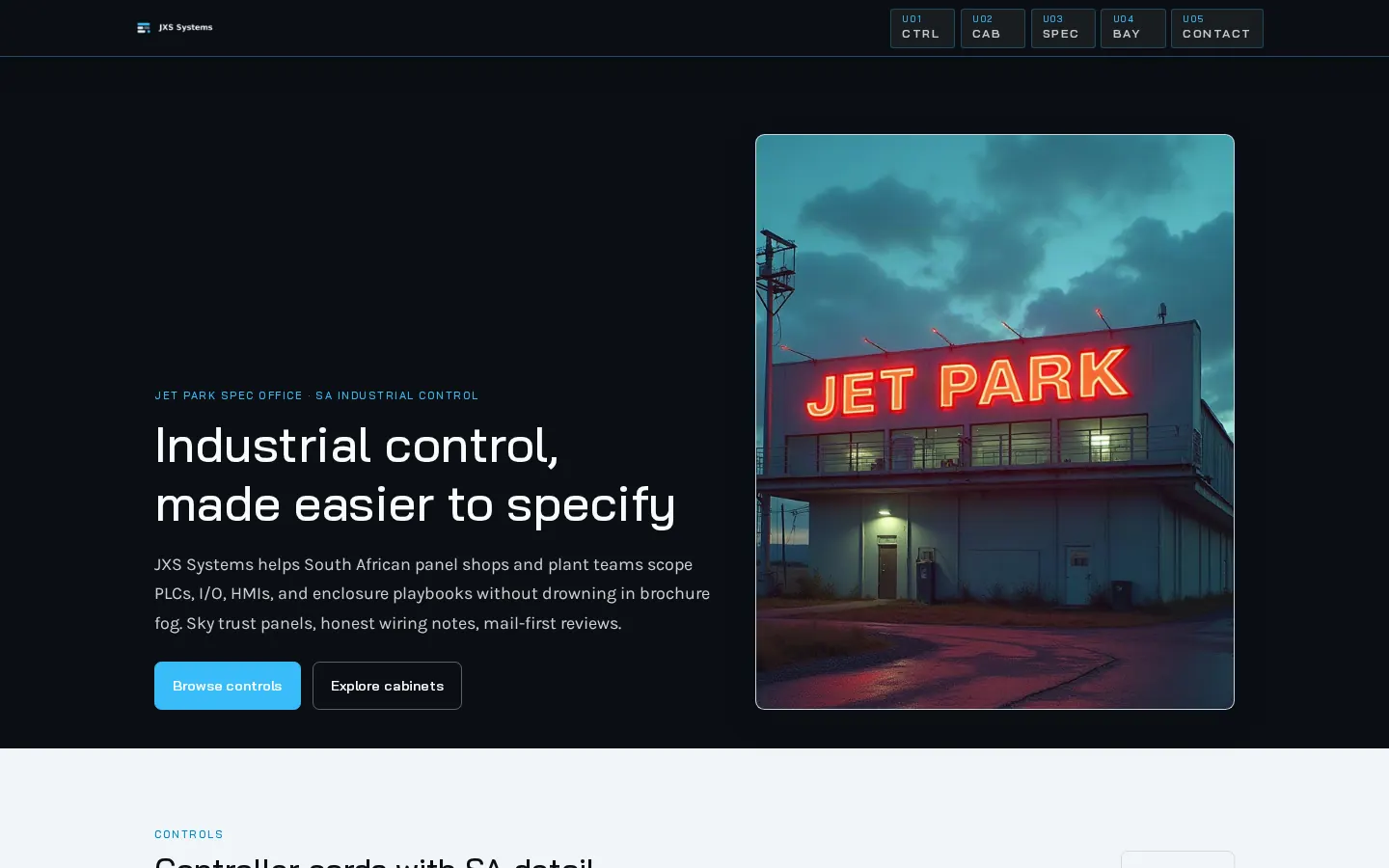 JXS Systems website: Homepage, desktop