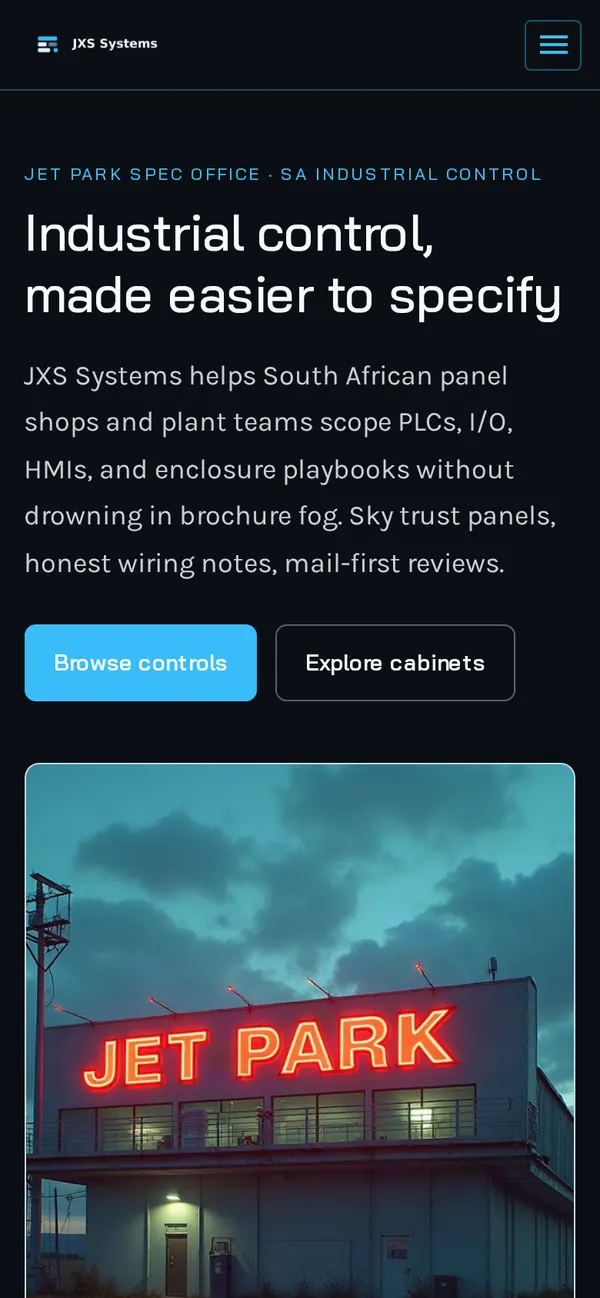 JXS Systems website: Homepage, mobile