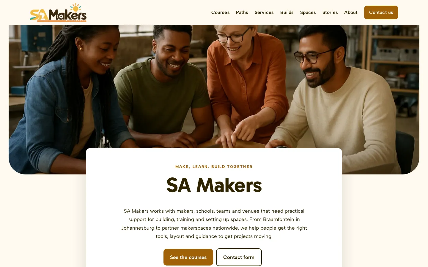 SA Makers website: Homepage, desktop