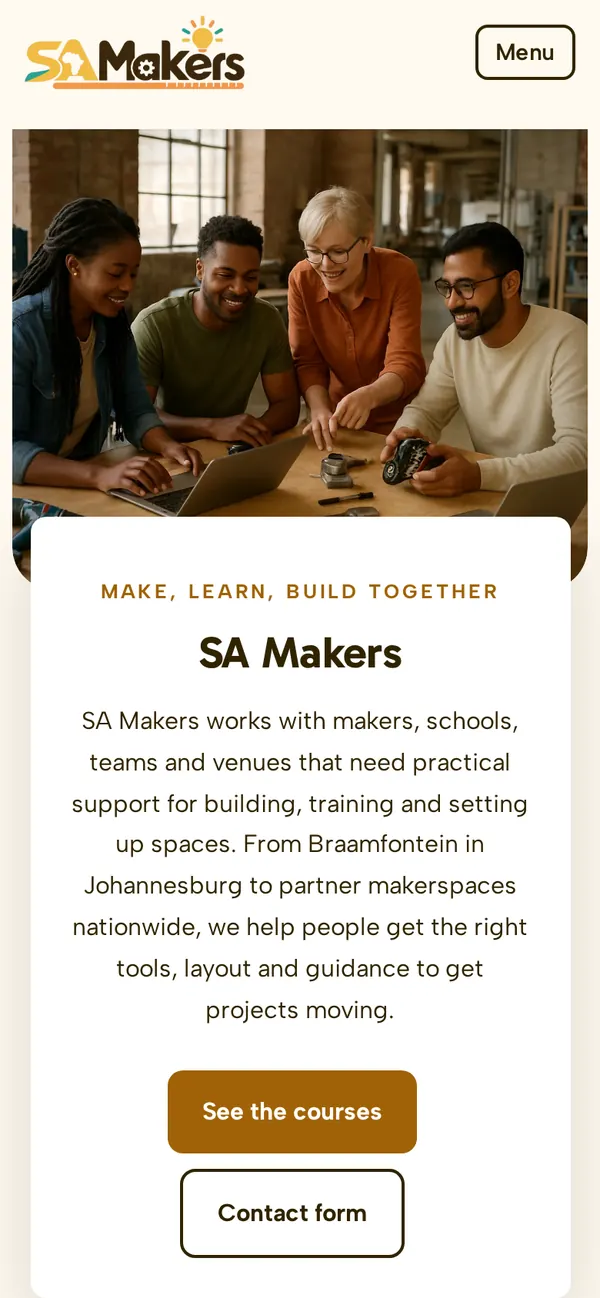 SA Makers website: Homepage, mobile