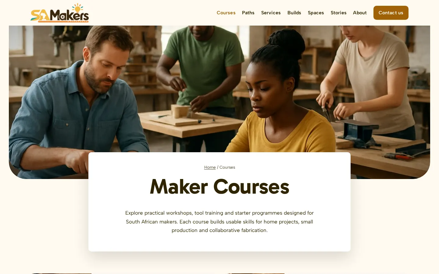 SA Makers website: Courses page, desktop