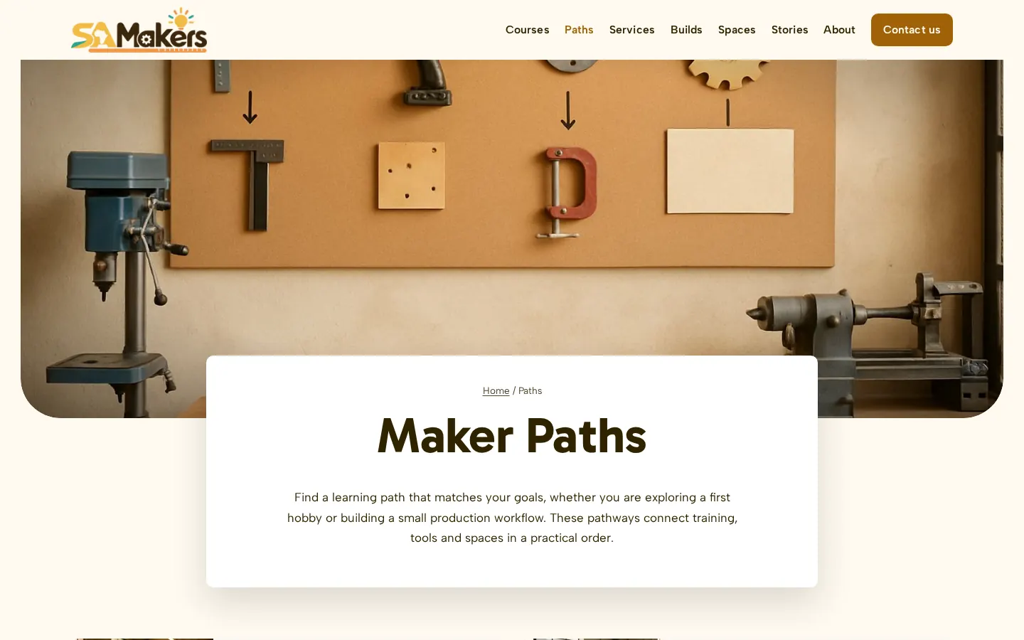 SA Makers website: Paths page, desktop