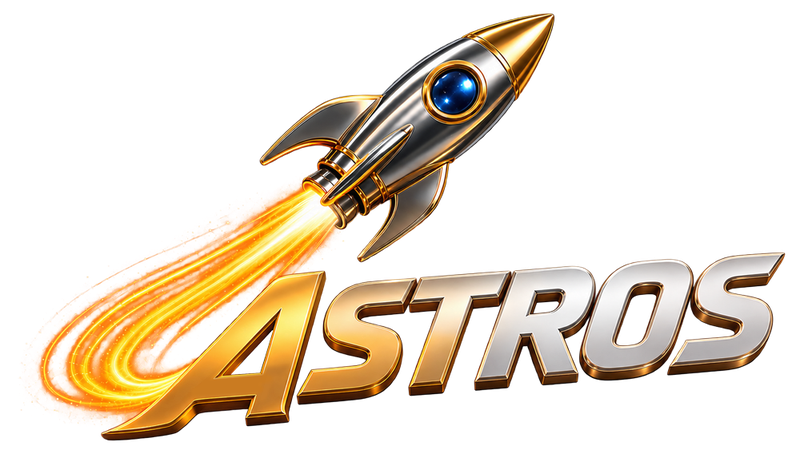 Astros Marketing 3D chrome and gold rocket logo marking 10 years of video production